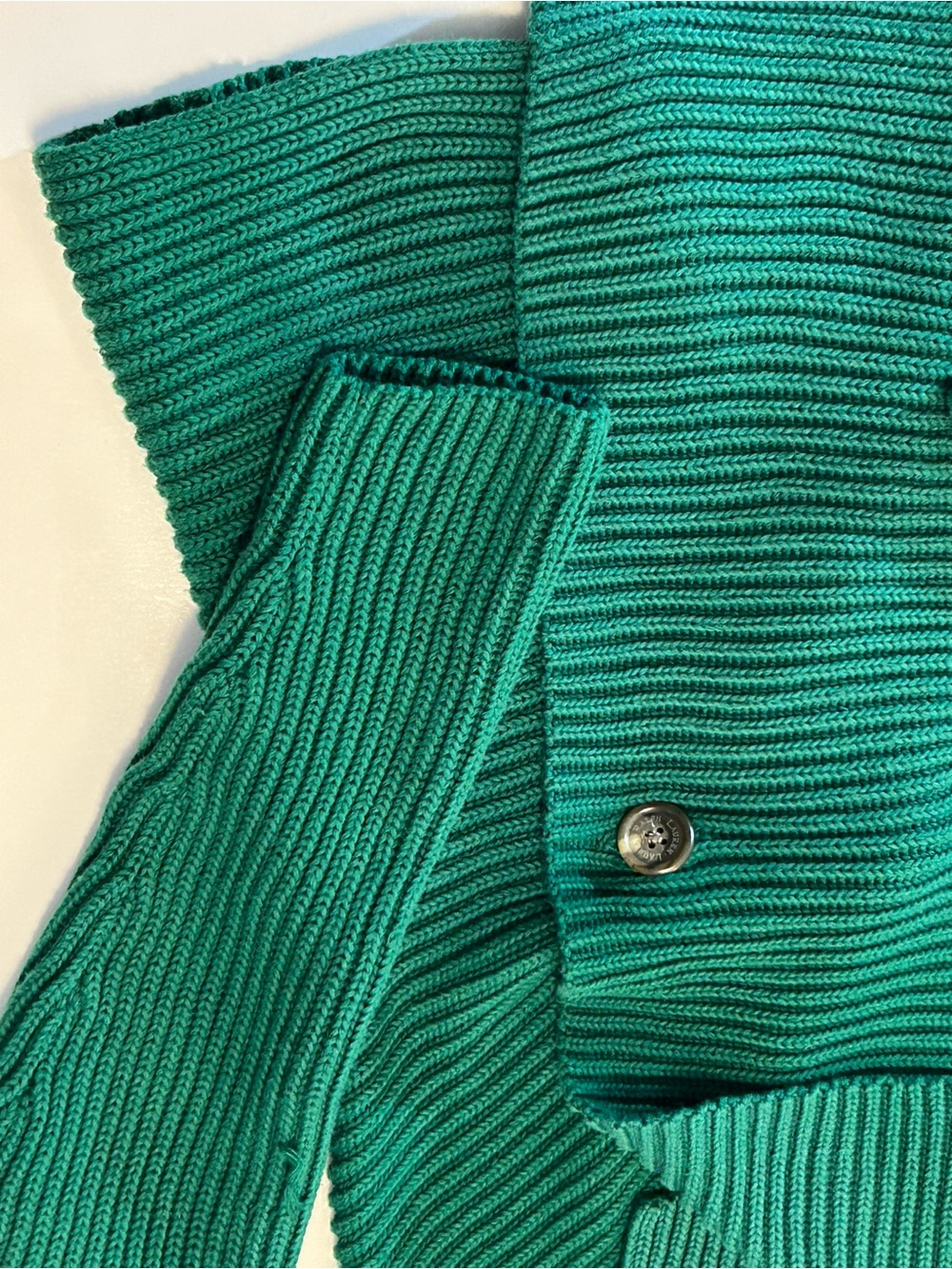 Lauren Ralph Lauren Green Ribbed Shawl-Collar Cardigan Double Breasted SZ L EUC - Picture 11 of 13